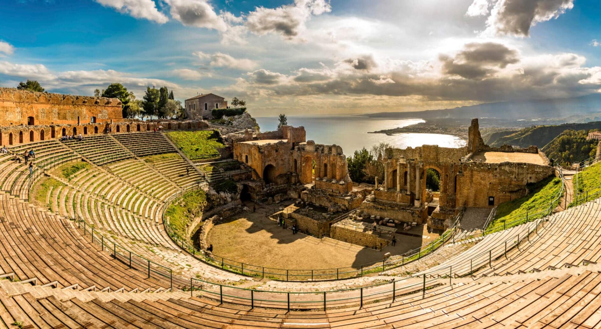 Panoramic view of The Greek theater in Taormina, Sicily yacht charter