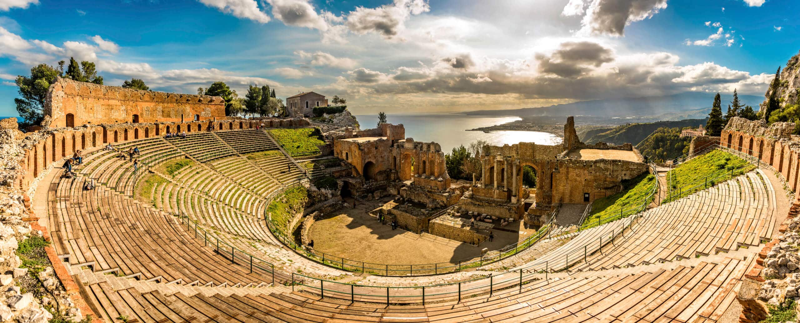 Panoramic view of The Greek theater in Taormina, Sicily yacht charter