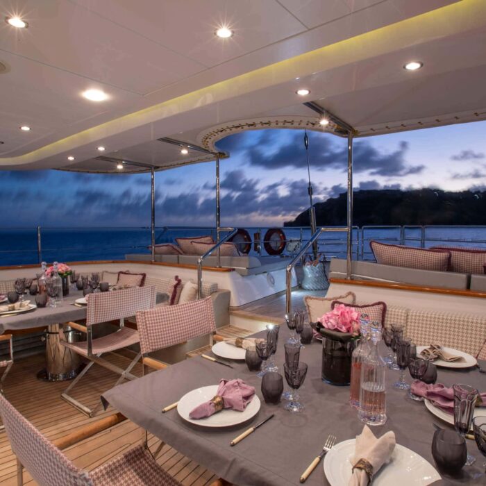 BLUSH luxury superyacht charter deck dinning night