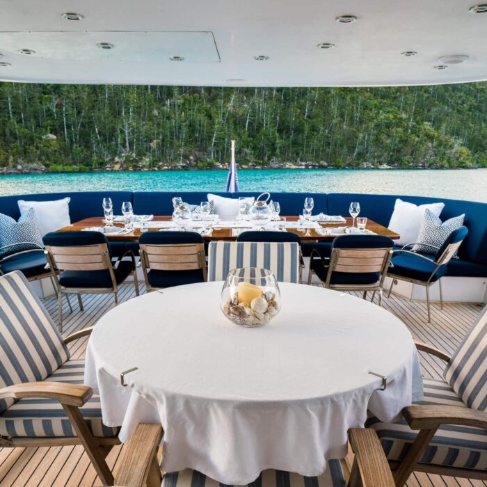 De Lisle III luxury superyacht charter bridge deck dining