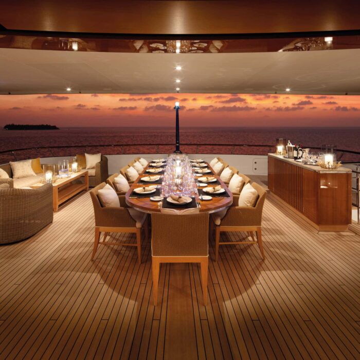 LADY BRITT luxury superyacht charter upper deck dining night