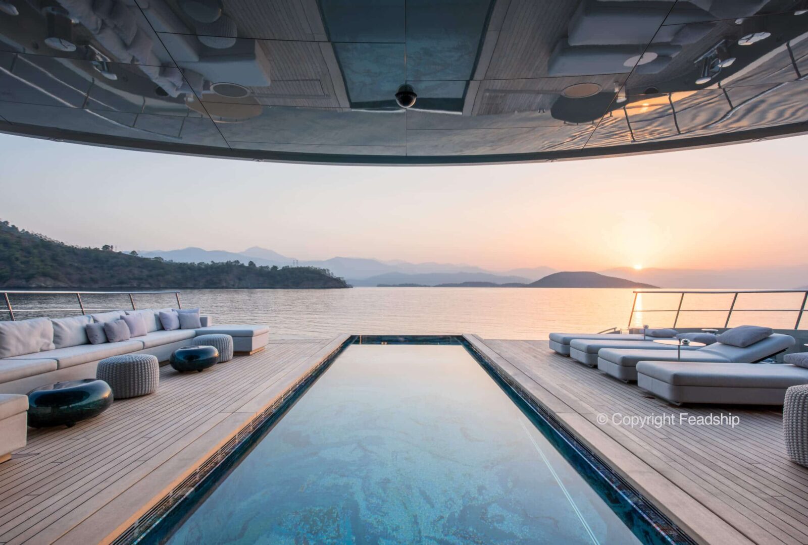 Luxury Charter Yacht SAVANNAH sunset pool