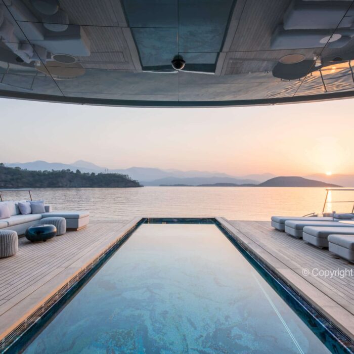 Luxury Charter Yacht SAVANNAH sunset pool