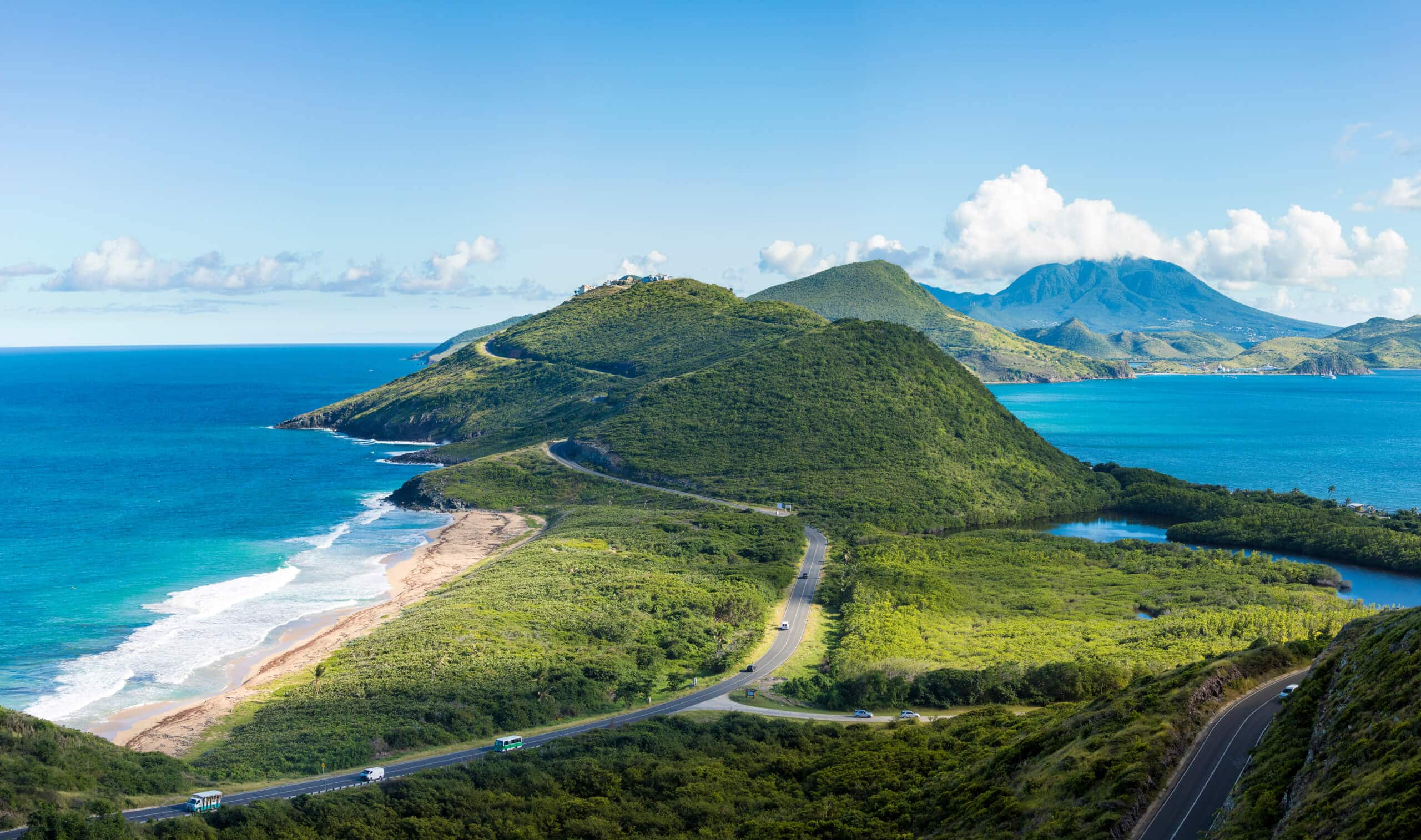 Panoramic view of South end of St Kitts and Frigate Bay, Caribbean superyacht charter