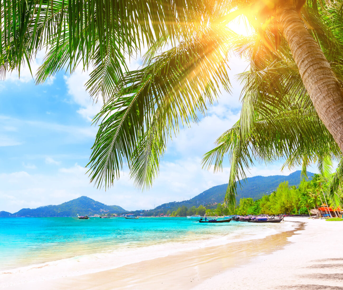 Blue sky and beautiful sand beach in Koh Tao, Thailand.