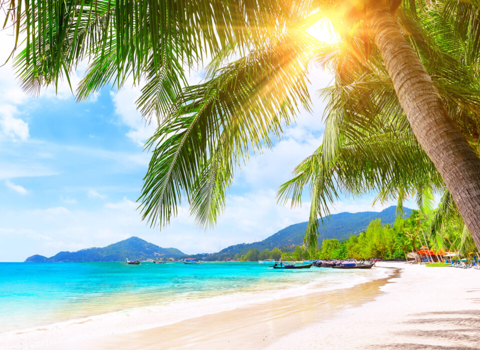 Blue sky and beautiful sand beach in Koh Tao, Thailand.