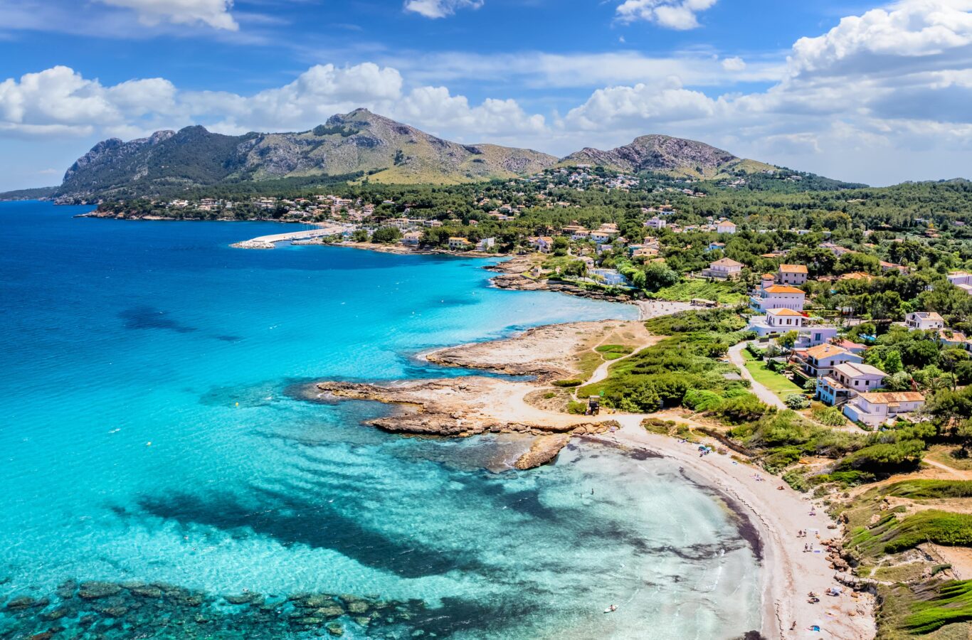 Aerial view with Sant Pere beach of Alcudia, Mallorca island, Spain