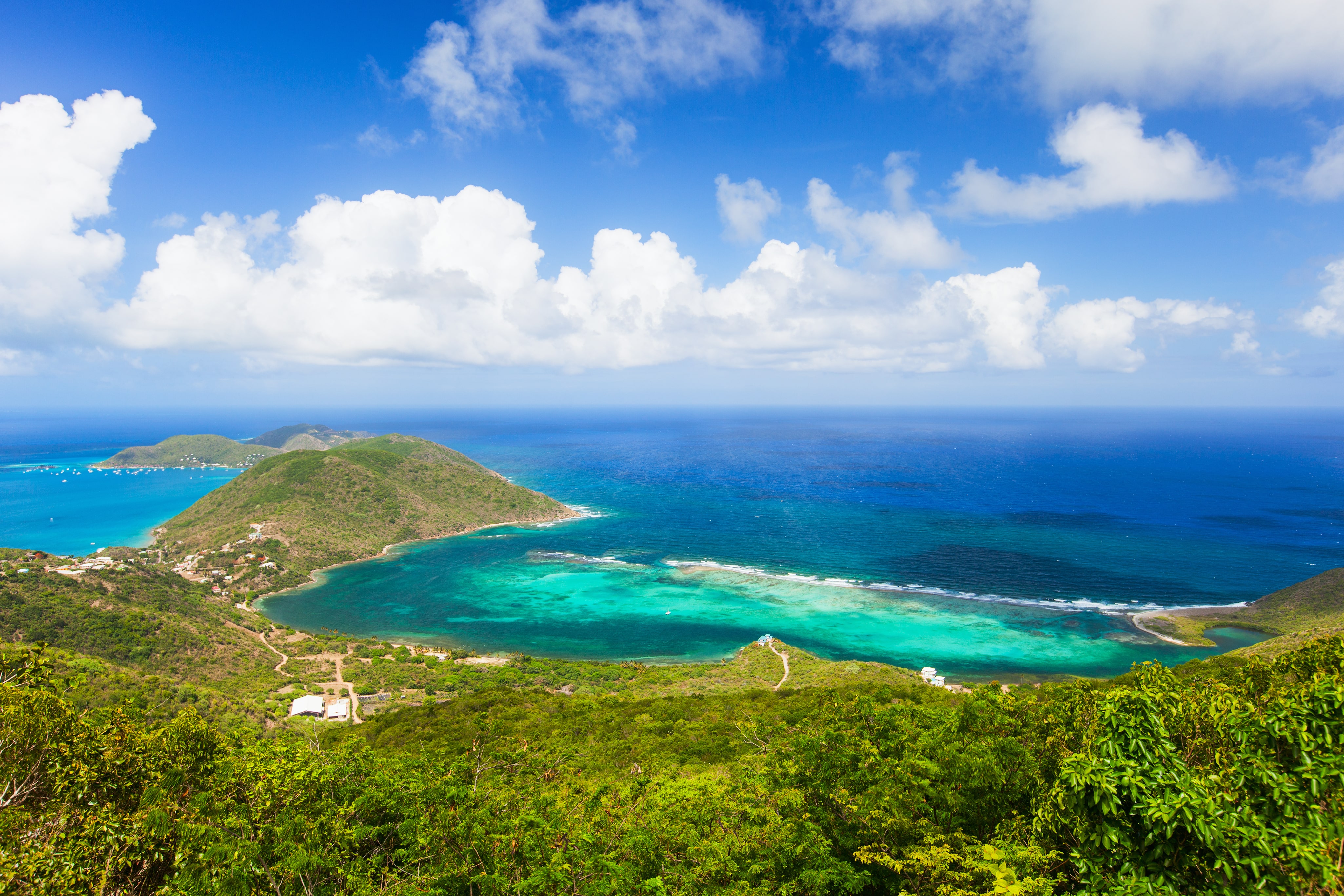 Aerial landscape of beautiful tropical coast of Virgin Gorda island at Caribbean