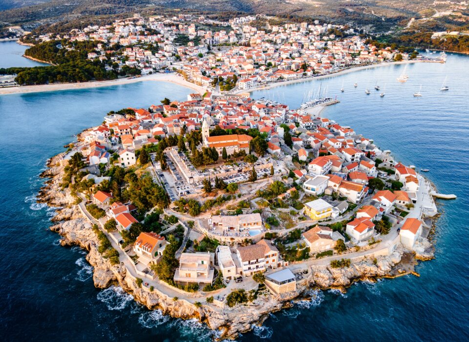 Beautiful Primosten City in Sunset. Croatia.