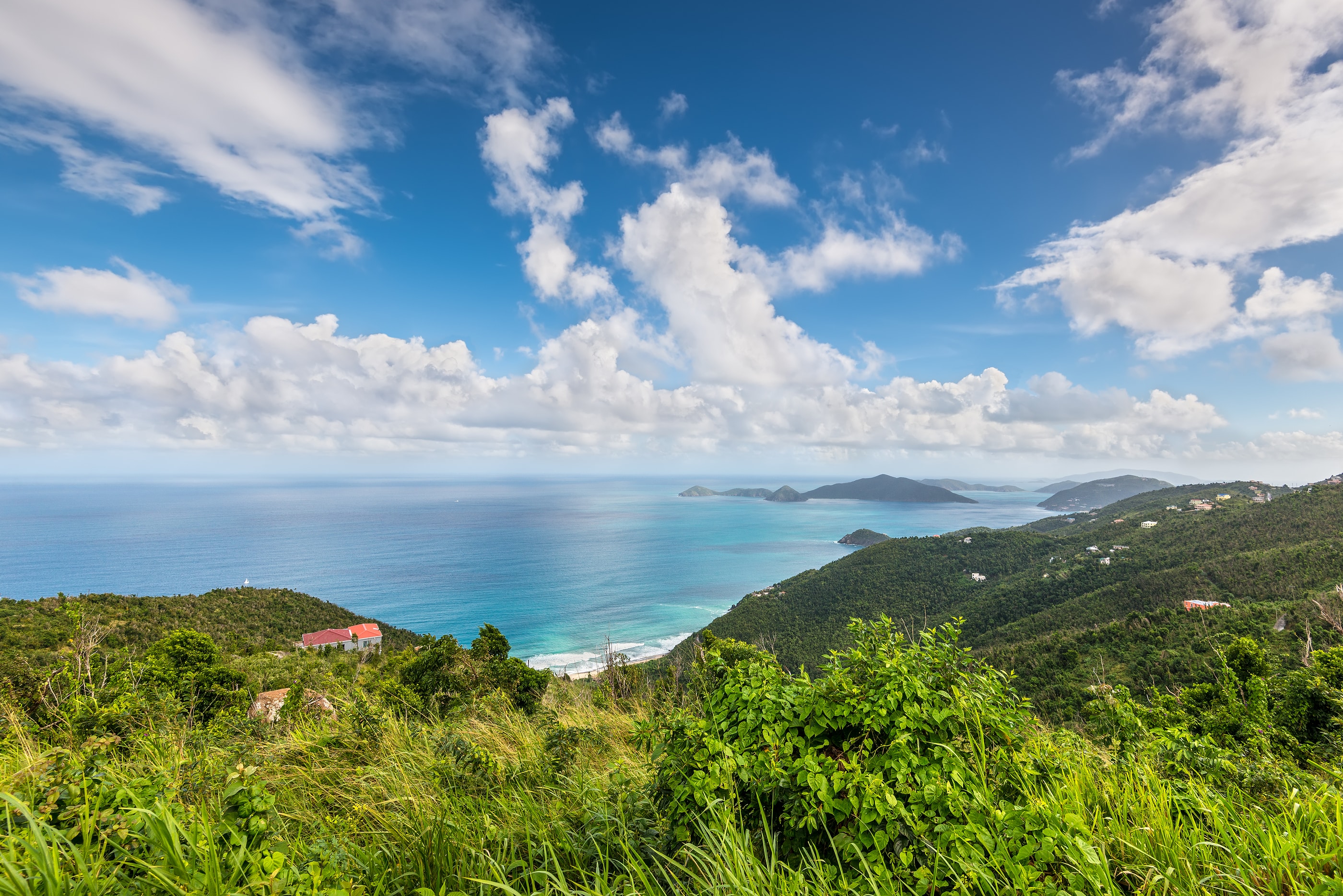 Beautiful view of the sea from the hill of Tortola in British Virgin Island