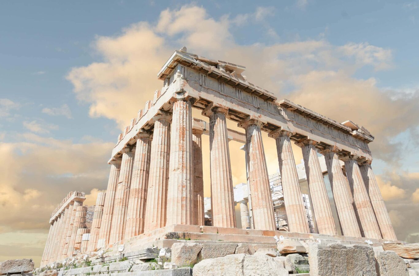 Parthenon temple over sunrise sky background, Acropolis hill, Athens Greece