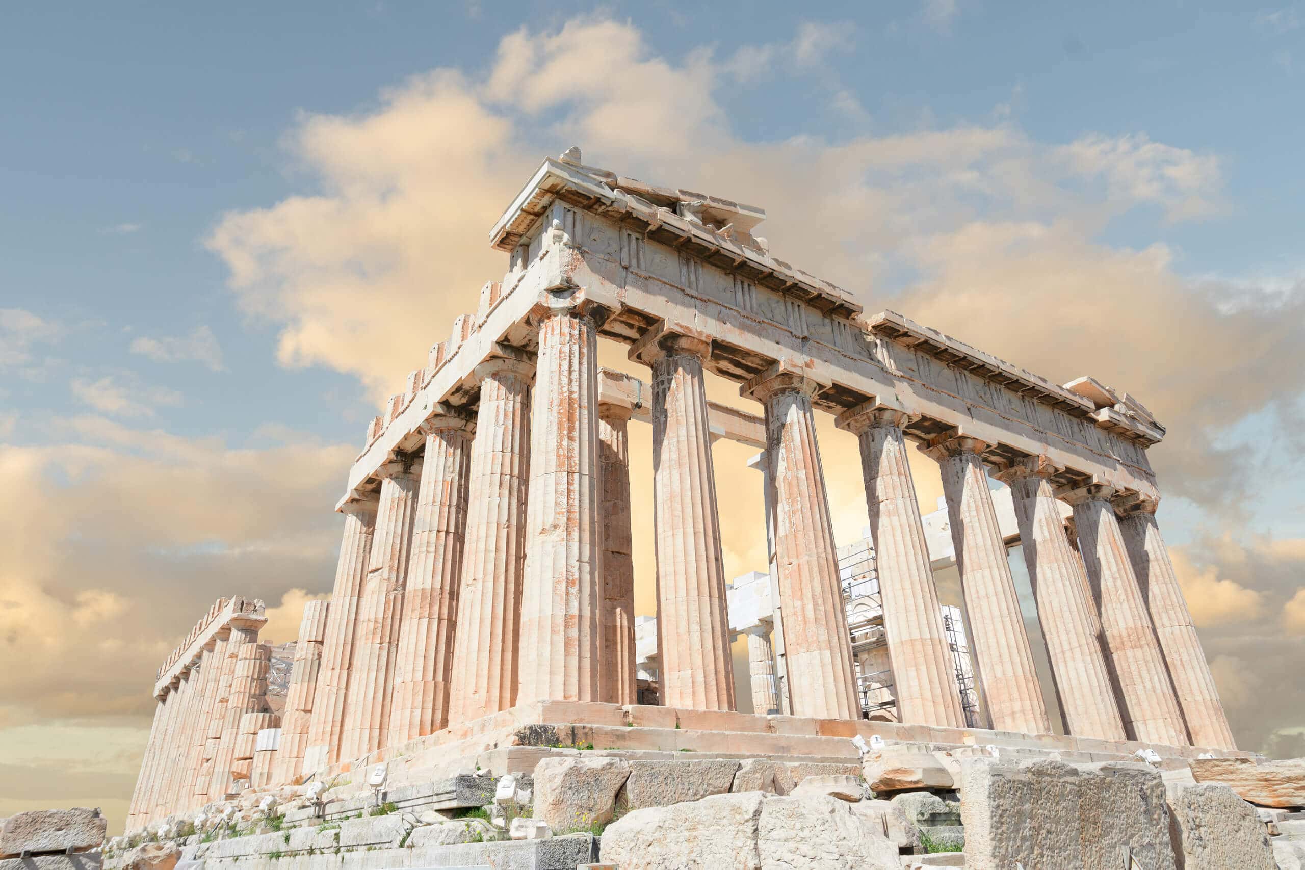 Parthenon temple over sunrise sky background, Acropolis hill, Athens Greece