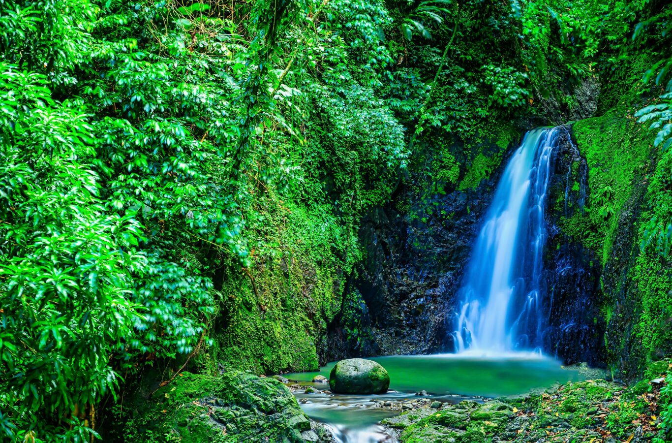 A view of Seven Sisters Waterfalls in the jungle on Grenada