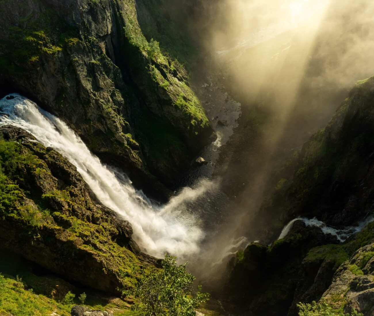 norway waterfall from helicopter